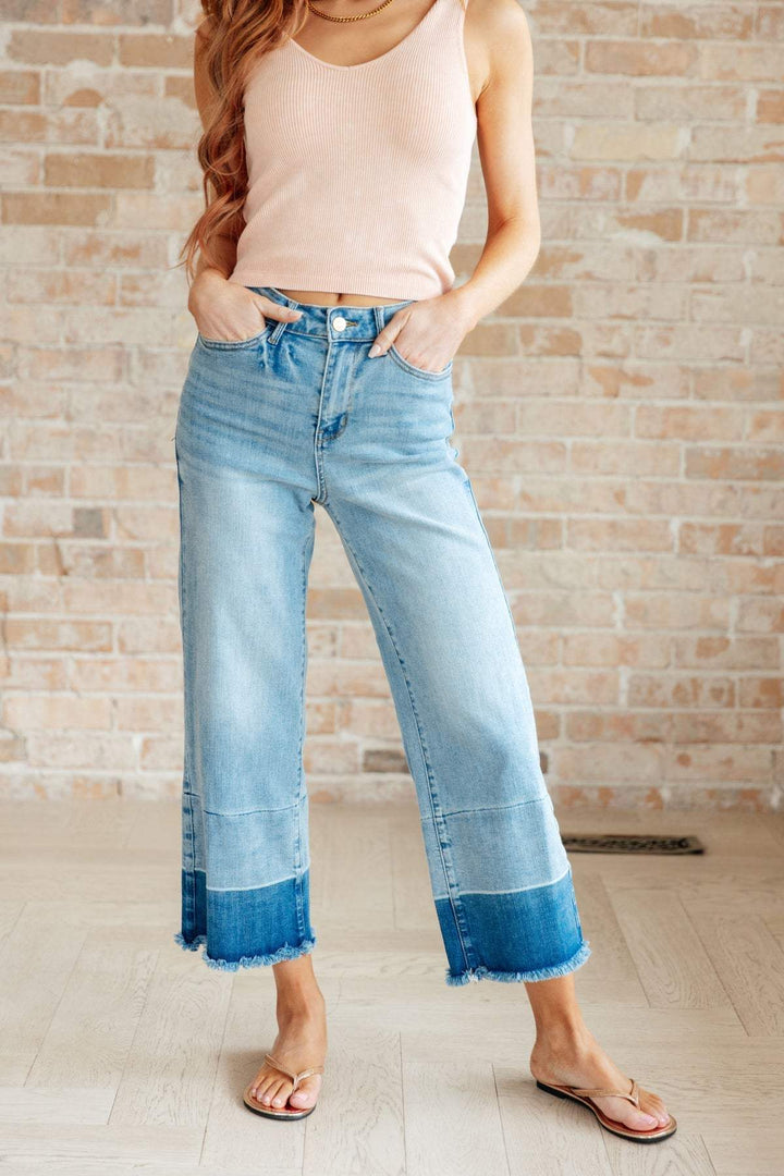 Judy Blue - Wide Leg - Crop Jeans - Medium Wash - Inspired Eye Boutique