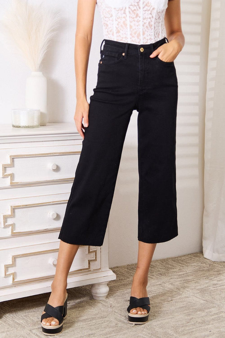 Judy Blue - Wide Leg Cropped Jeans - Black - Inspired Eye Boutique