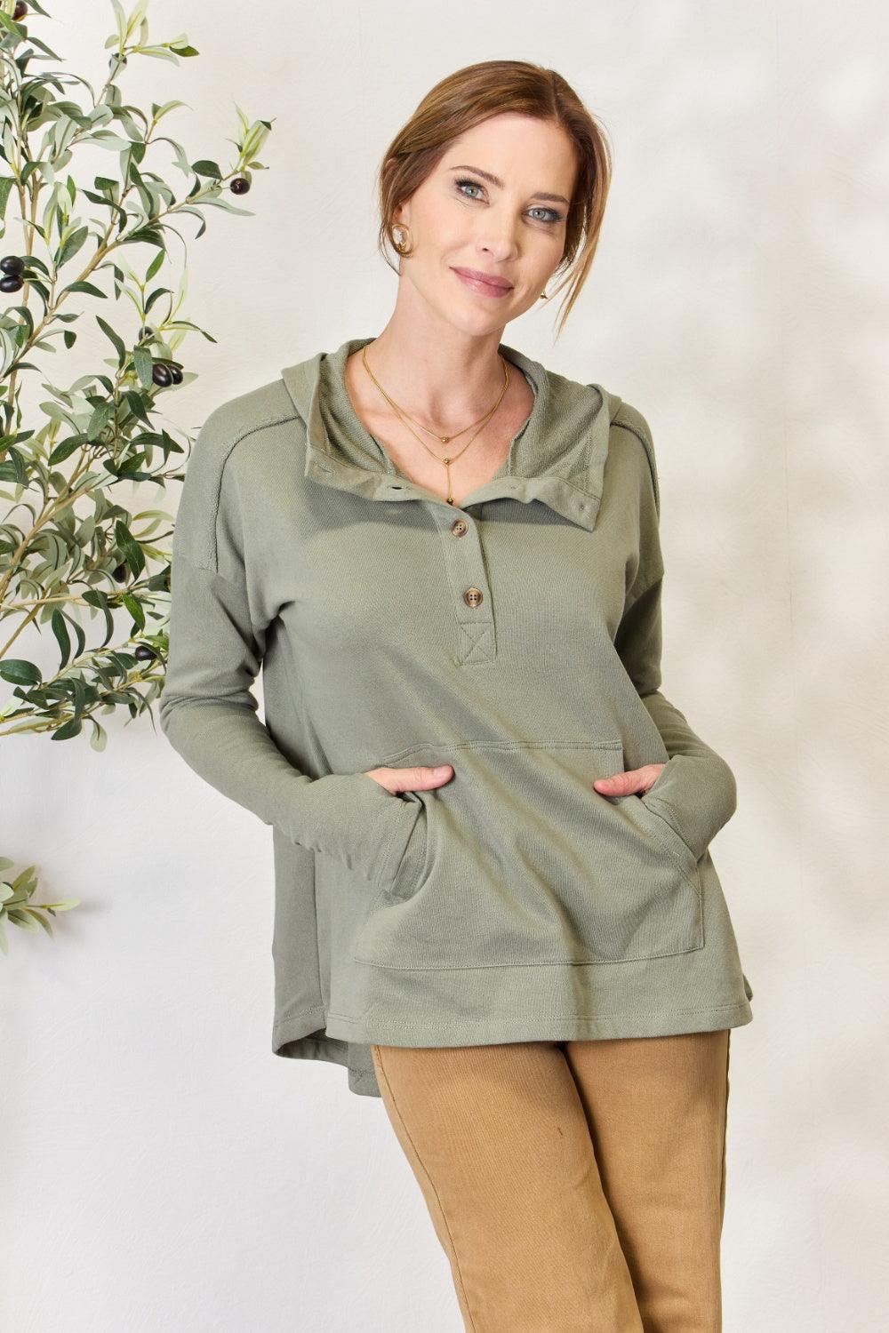 Olive Green Zip Up Hoodie - Inspired Eye Boutique