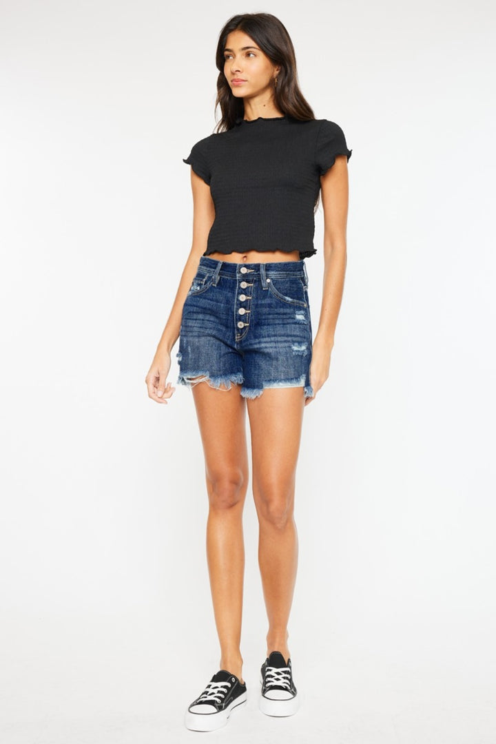 KanCan - Dark Wash Button-Fly Denim Shorts - Inspired Eye Boutique