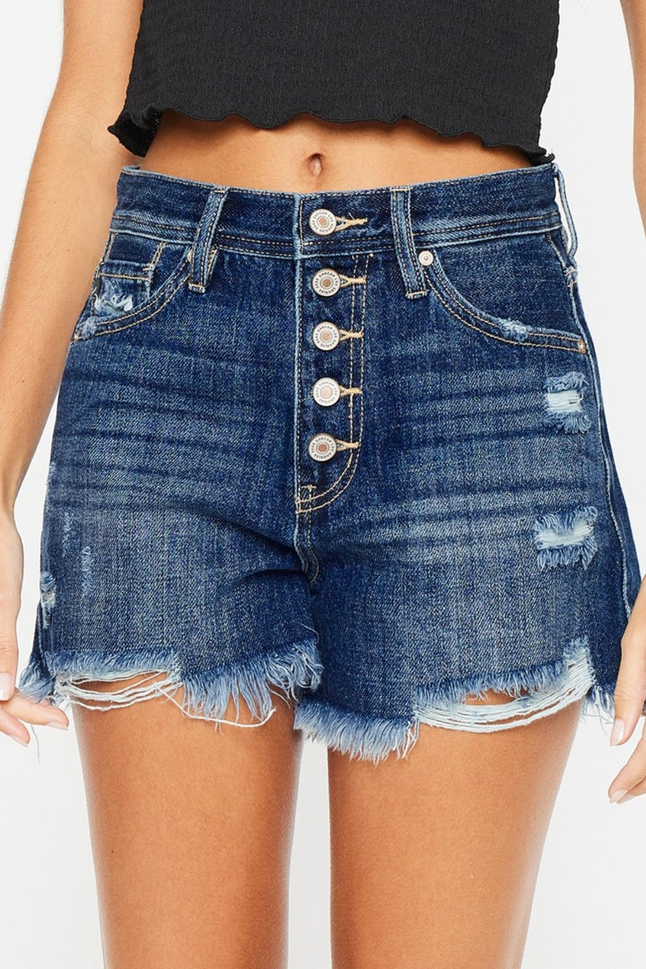 KanCan - Dark Wash Button-Fly Denim Shorts - Inspired Eye Boutique