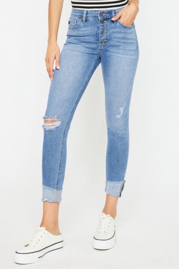 KanCan - Button Fly Distressed Skinny Jeans - Inspired Eye Boutique