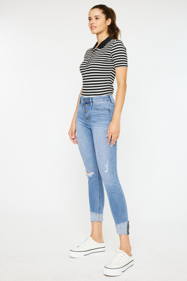 KanCan - Button Fly Distressed Skinny Jeans - Inspired Eye Boutique