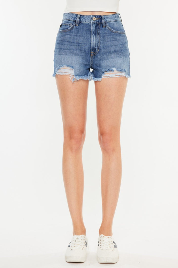 Kancan Distressed Raw Hem High Waist Denim Shorts - Inspired Eye Boutique