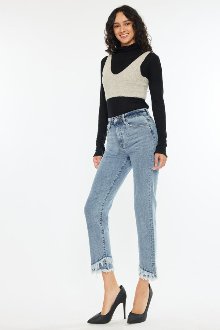 KanCan - Frayed Hem Straight Leg Jeans - Inspired Eye Boutique