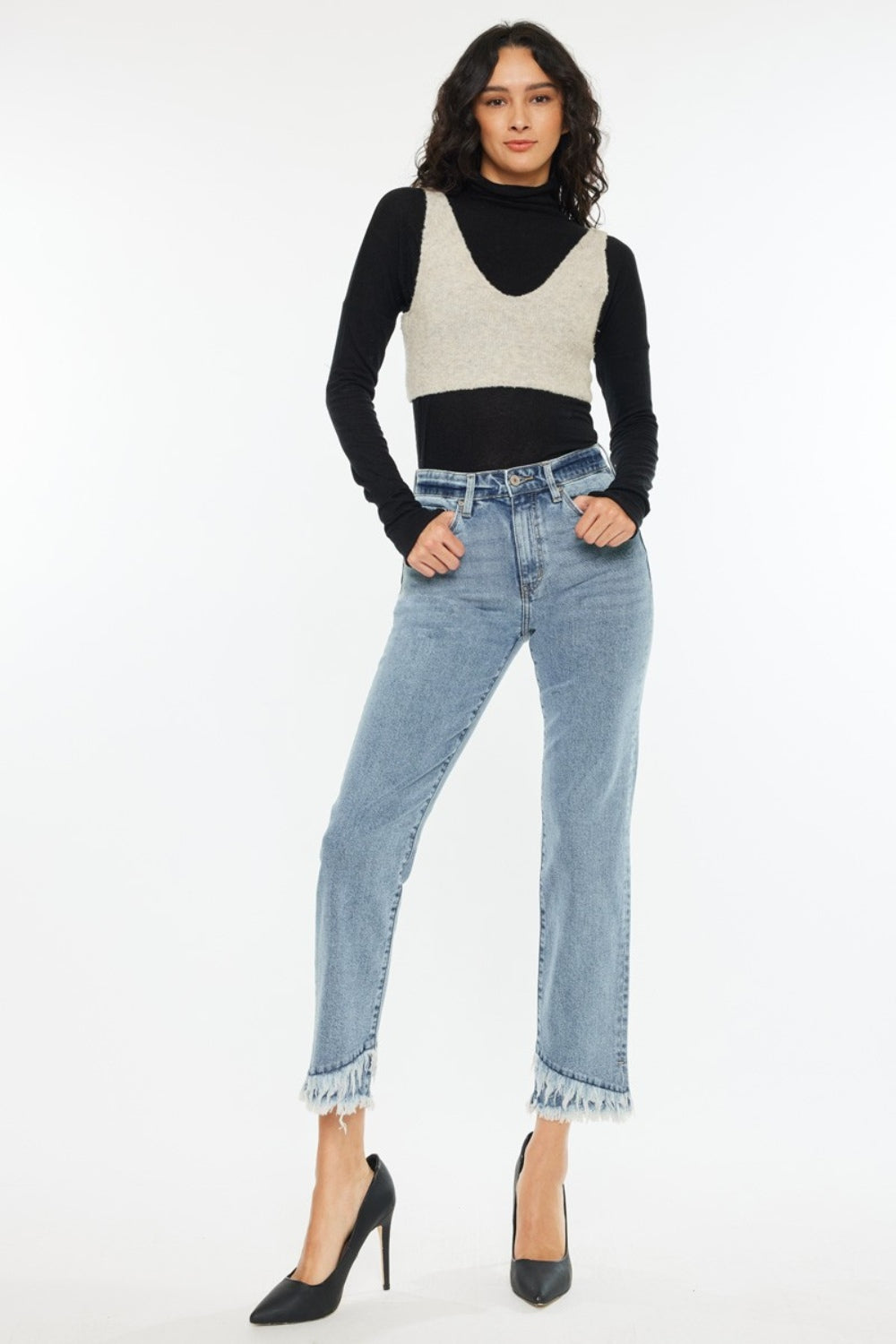 KanCan - Frayed Hem Straight Leg Jeans - Inspired Eye Boutique