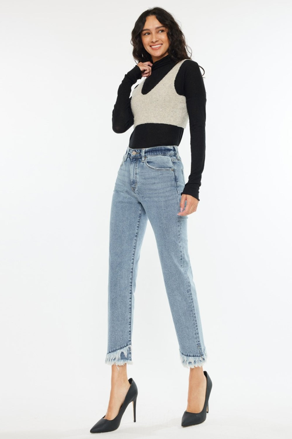 KanCan - Frayed Hem Straight Leg Jeans - Inspired Eye Boutique