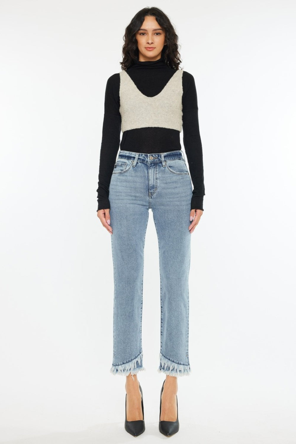 KanCan - Frayed Hem Straight Leg Jeans - Inspired Eye Boutique