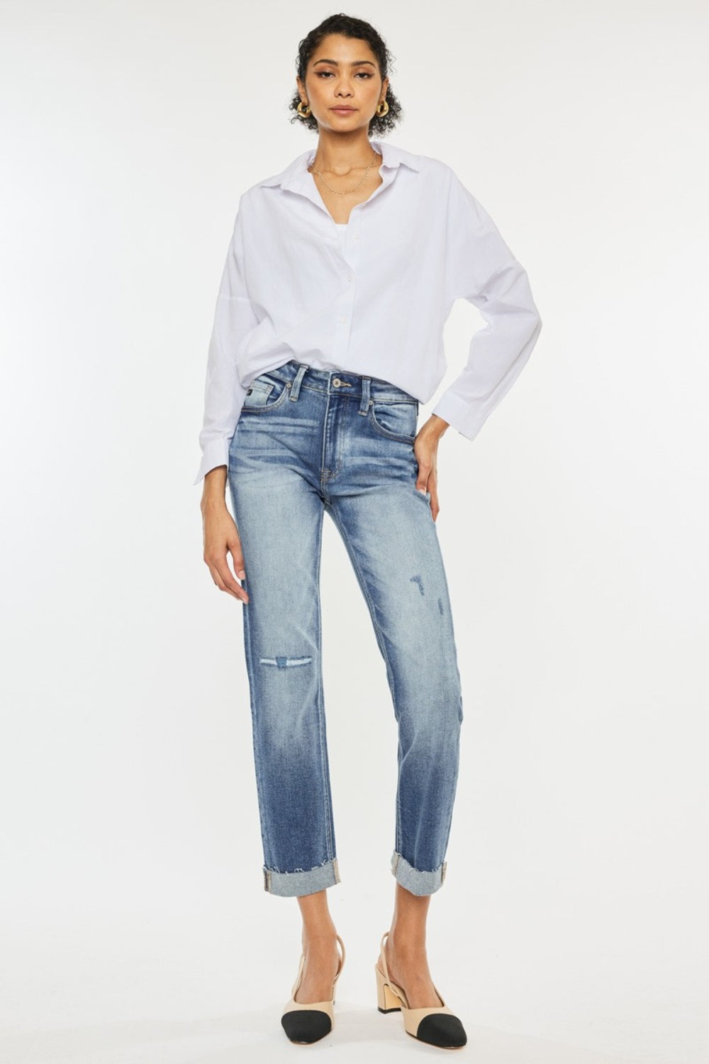 KanCan - High Rise Cuffed Straight Leg Jeans - Inspired Eye Boutique