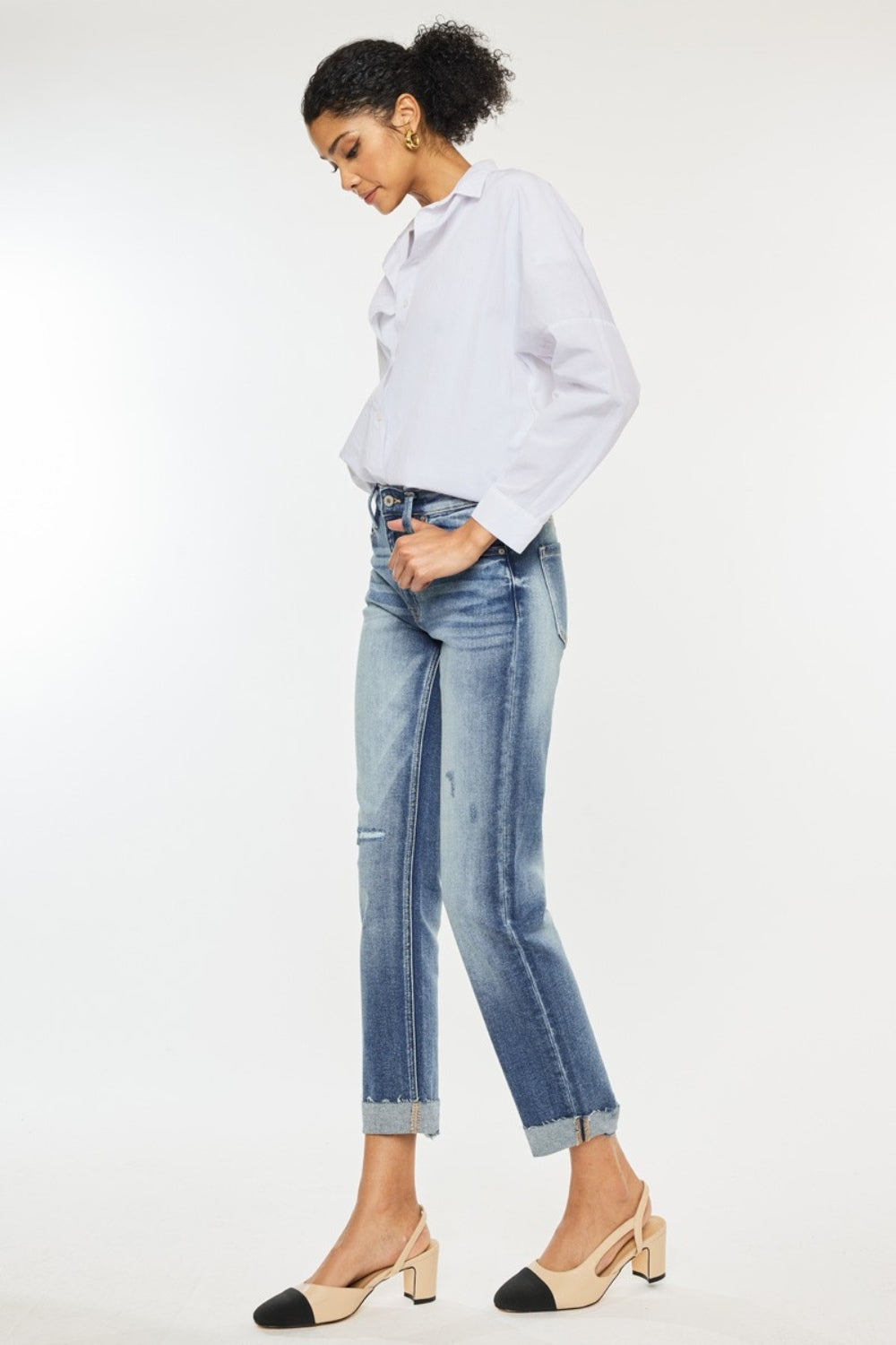 KanCan - High Rise Cuffed Straight Leg Jeans - Inspired Eye Boutique