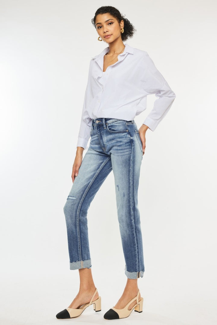 KanCan - High Rise Cuffed Straight Leg Jeans - Inspired Eye Boutique