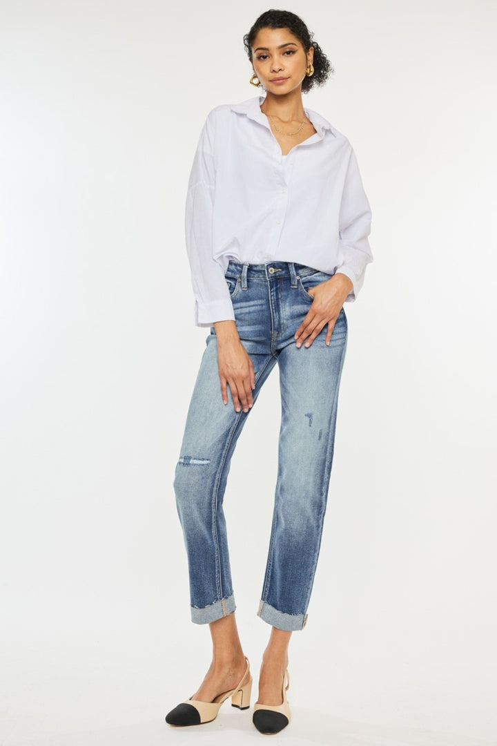 KanCan - High Rise Cuffed Straight Leg Jeans - Inspired Eye Boutique