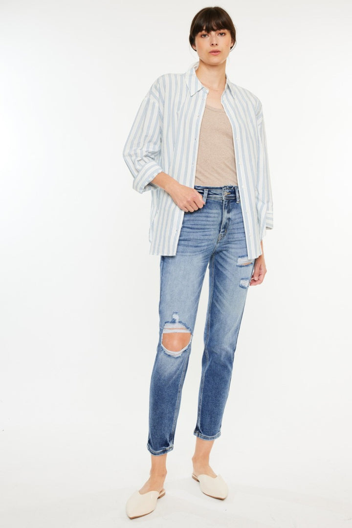 KanCan High Rise Distressed Mom Jeans - Inspired Eye Boutique