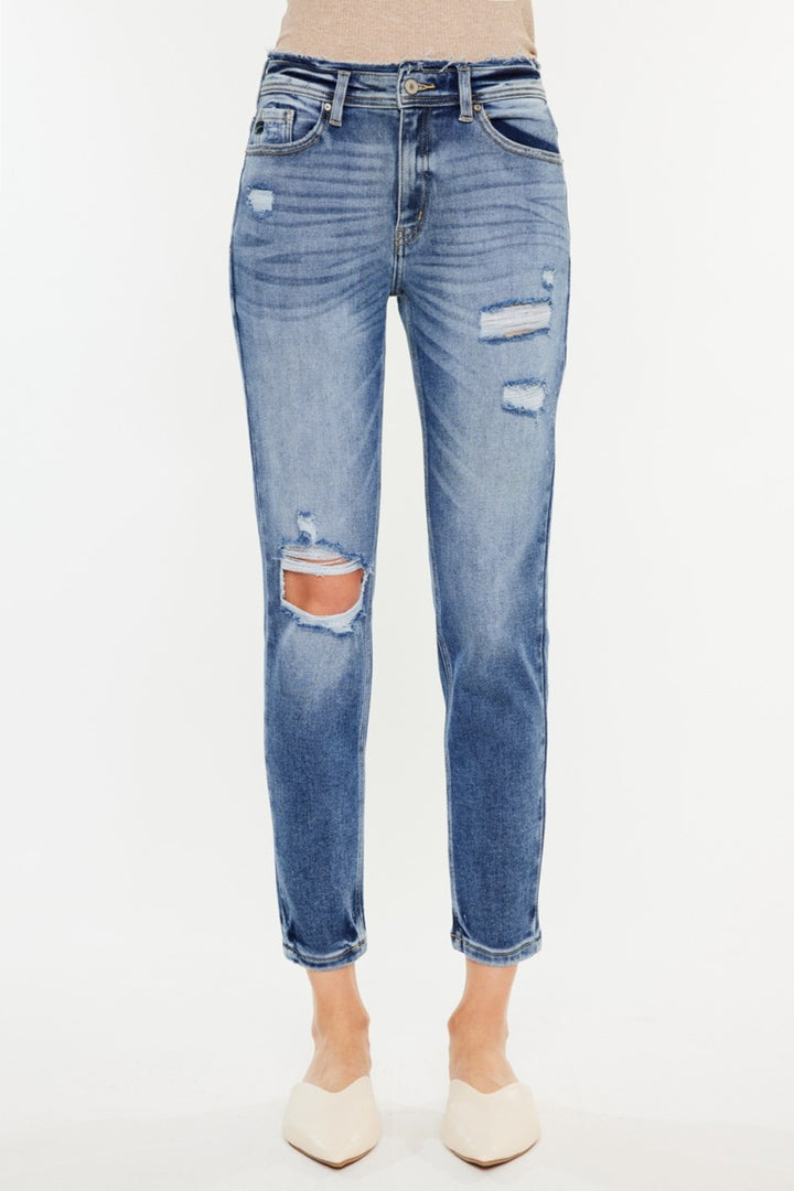 KanCan High Rise Distressed Mom Jeans - Inspired Eye Boutique