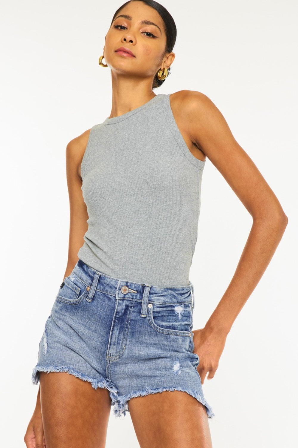 KanCan - High Rise Mom Shorts - Frayed Hem - Distressed - Inspired Eye Boutique