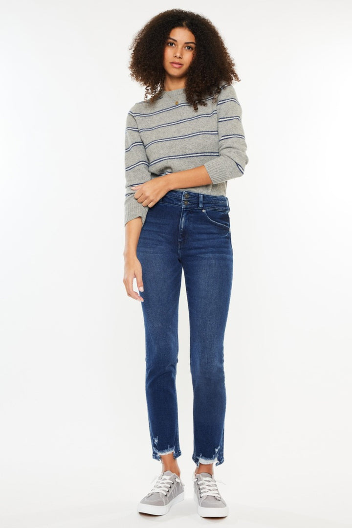 KanCan - High Rise Slim Straight Jeans - Dark Wash - Inspired Eye Boutique