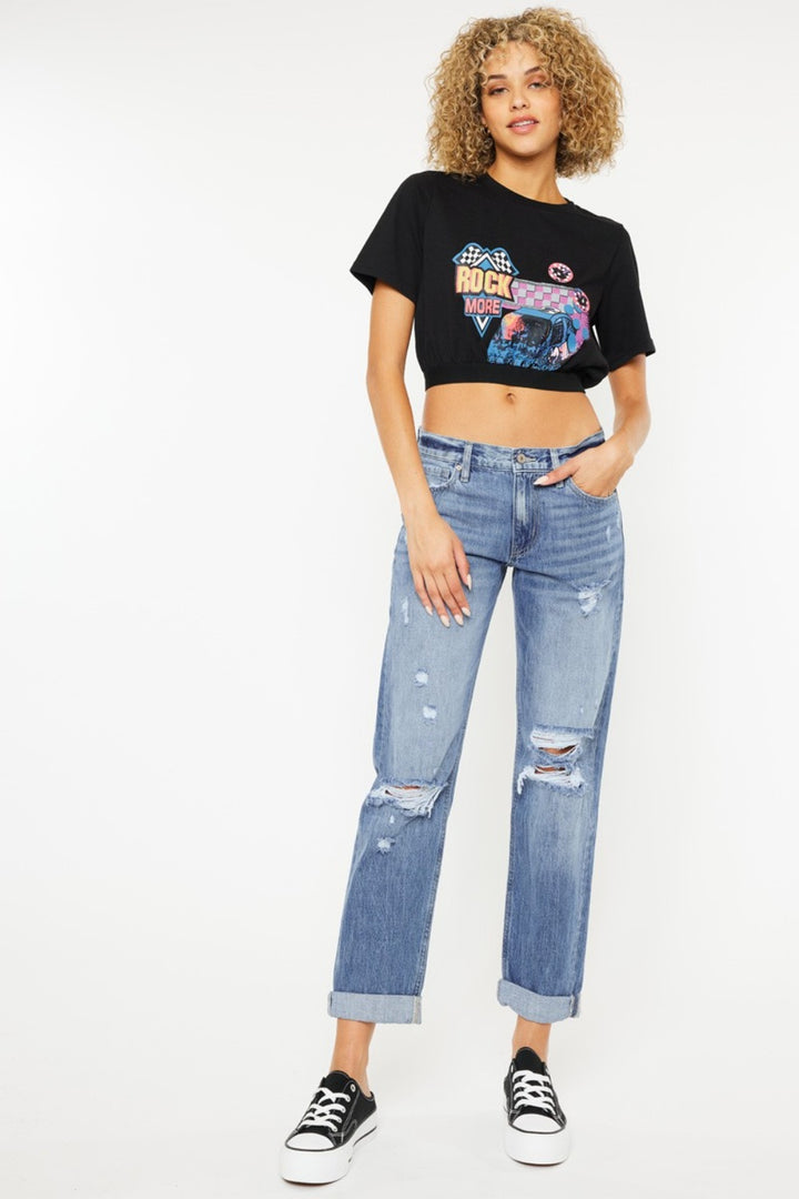 KanCan - Mid Rise Distressed Boyfriend Jeans - Inspired Eye Boutique