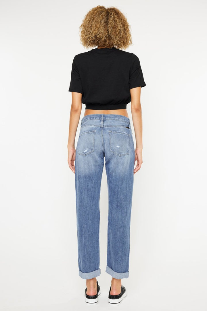 KanCan - Mid Rise Distressed Boyfriend Jeans - Inspired Eye Boutique