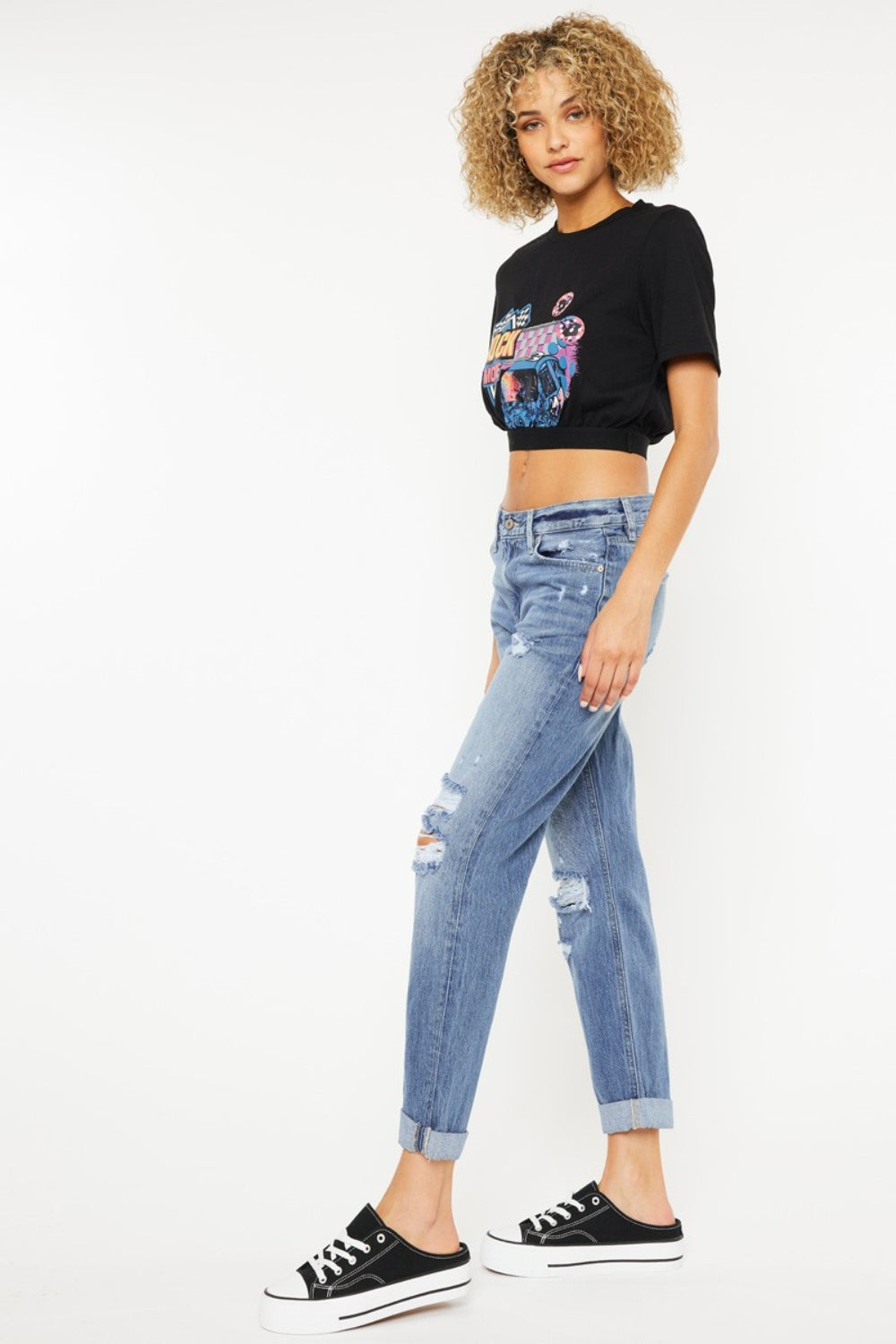 KanCan - Mid Rise Distressed Boyfriend Jeans - Inspired Eye Boutique