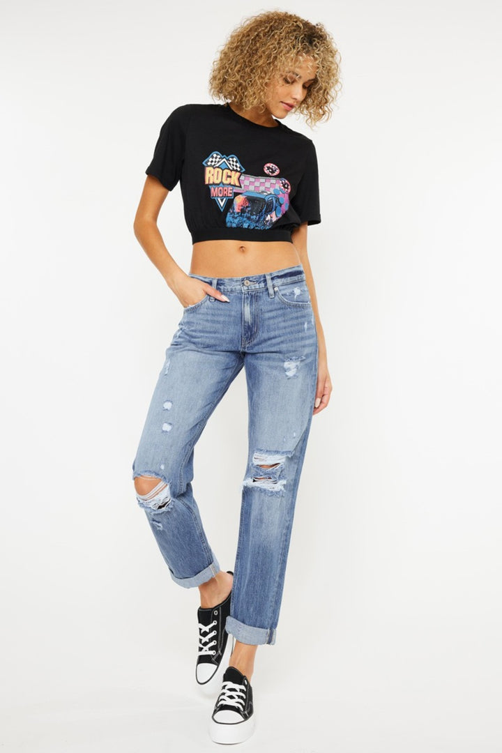 KanCan - Mid Rise Distressed Boyfriend Jeans - Inspired Eye Boutique