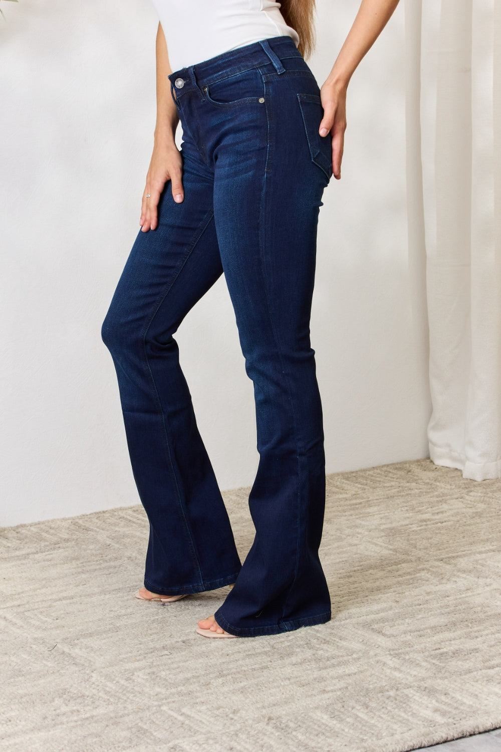 Kancan Mid Rise Flare Jeans Dark Wash - Inspired Eye Boutique