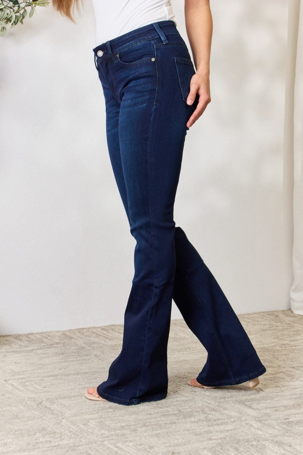 Kancan Mid Rise Flare Jeans Dark Wash - Inspired Eye Boutique