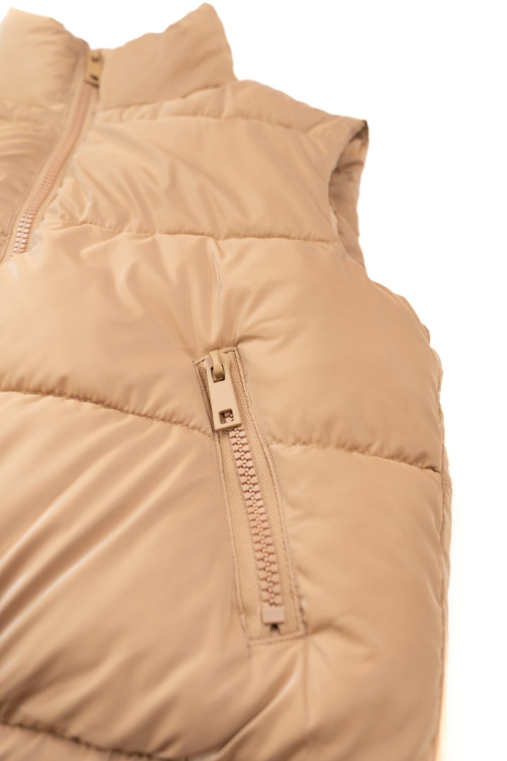 Furry Fortress Quilted Puffer Vest - Iced Coffee