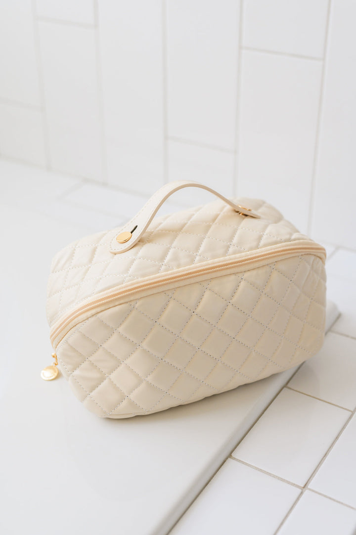 Large Quilted Makeup Bag - Cream - Inspired Eye Boutique