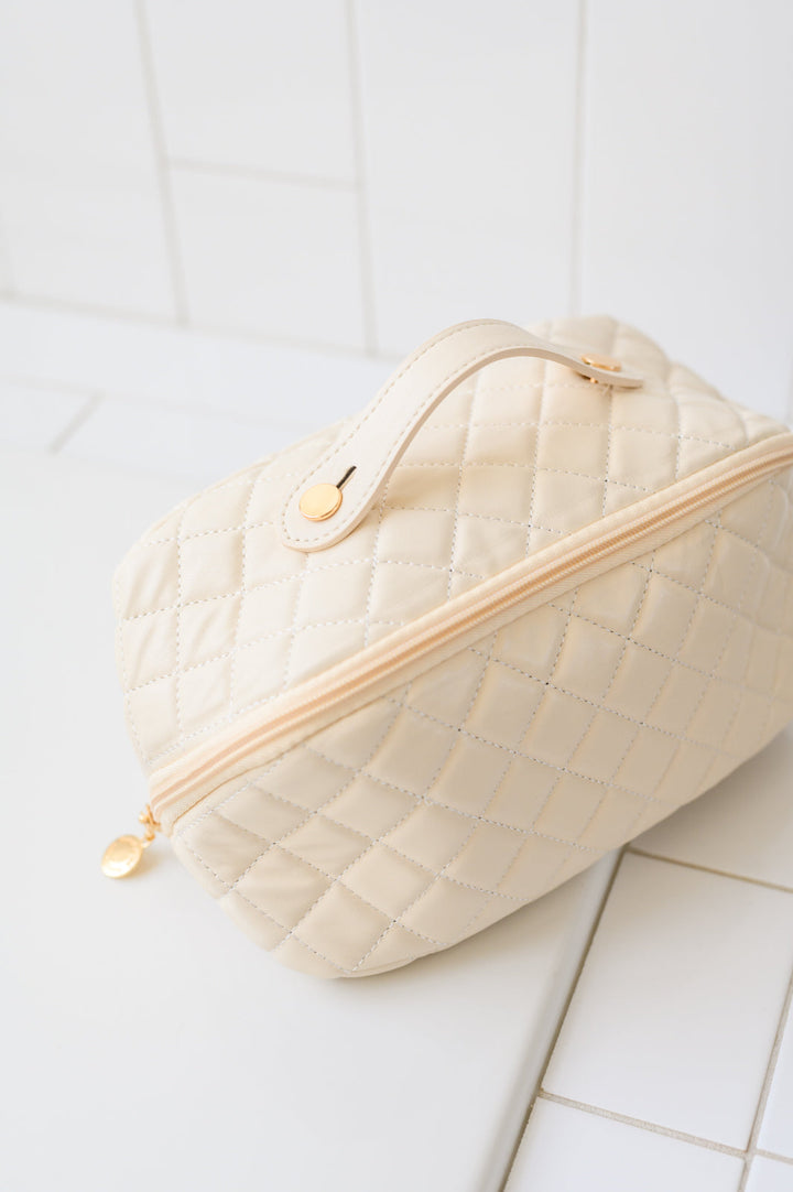 Large Quilted Makeup Bag - Cream - Inspired Eye Boutique