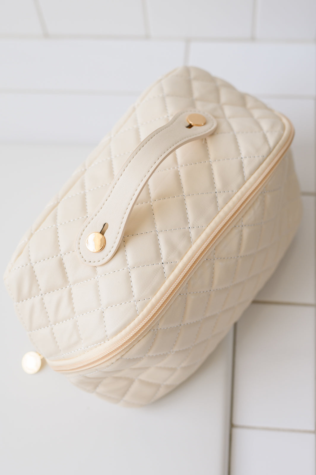 Large Quilted Makeup Bag - Cream - Inspired Eye Boutique