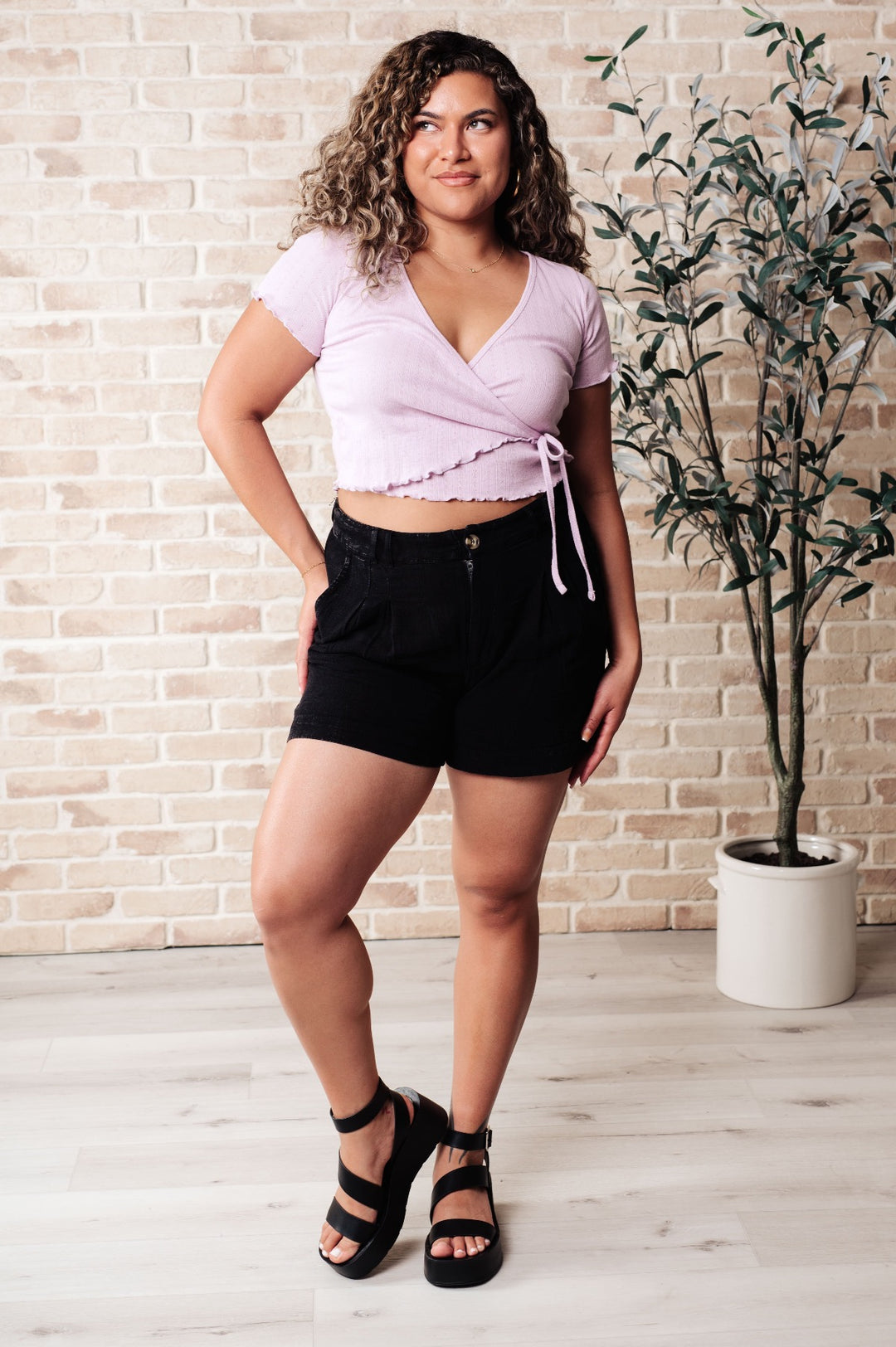 Lavender Short Sleeve Surplice Crop Top - Inspired Eye Boutique