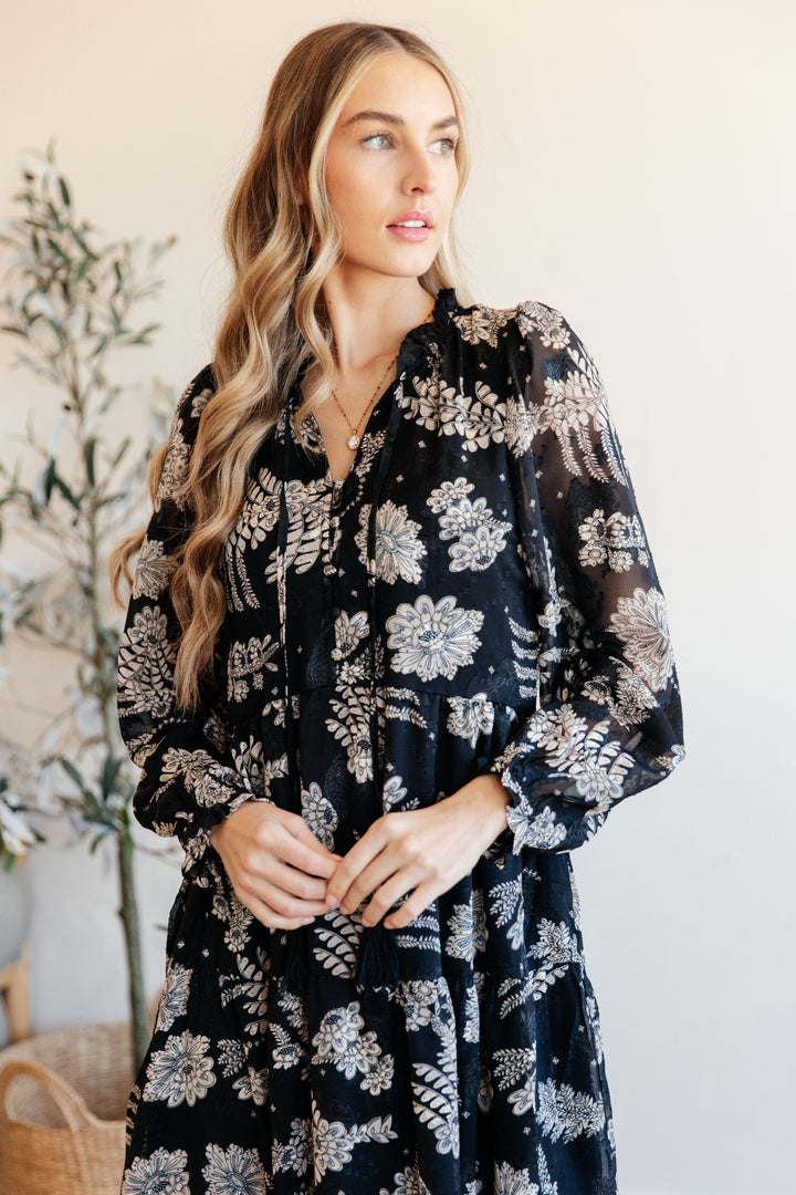 Long Sleeve Black Floral Maxi Dress - Inspired Eye Boutique