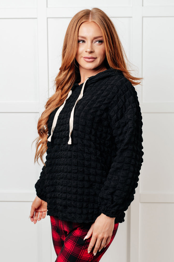 Long Sleeve Bubble Knit Hoodie - Black - Inspired Eye Boutique