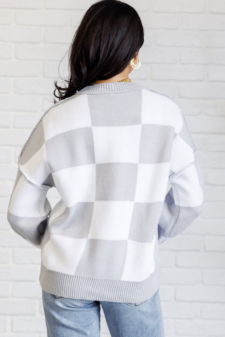 Long Sleeve Checkered Sweater - Gray - Inspired Eye Boutique