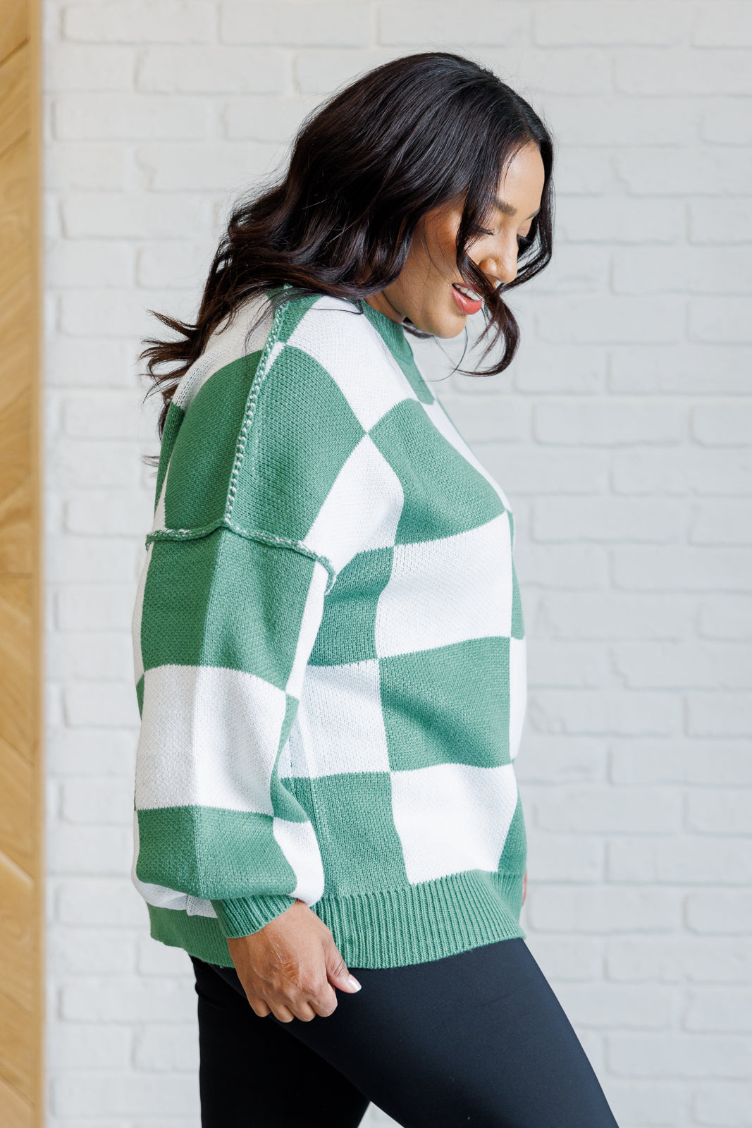 Long Sleeve Checkered Sweater - Green - Inspired Eye Boutique