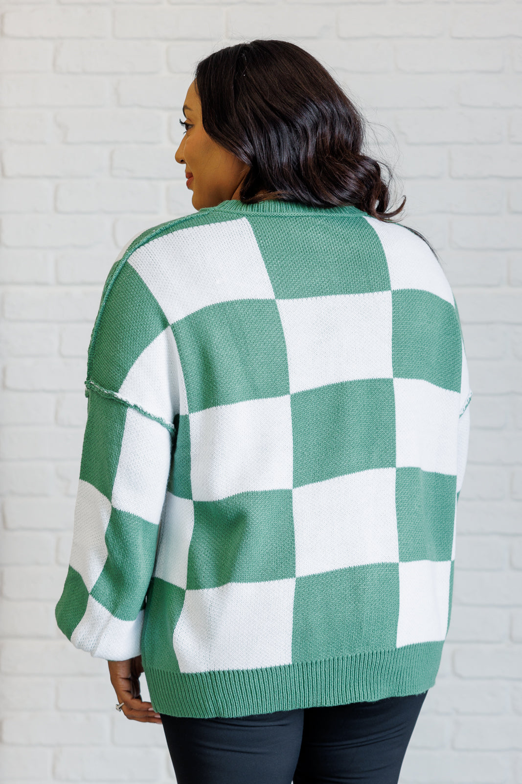 Long Sleeve Checkered Sweater - Green - Inspired Eye Boutique