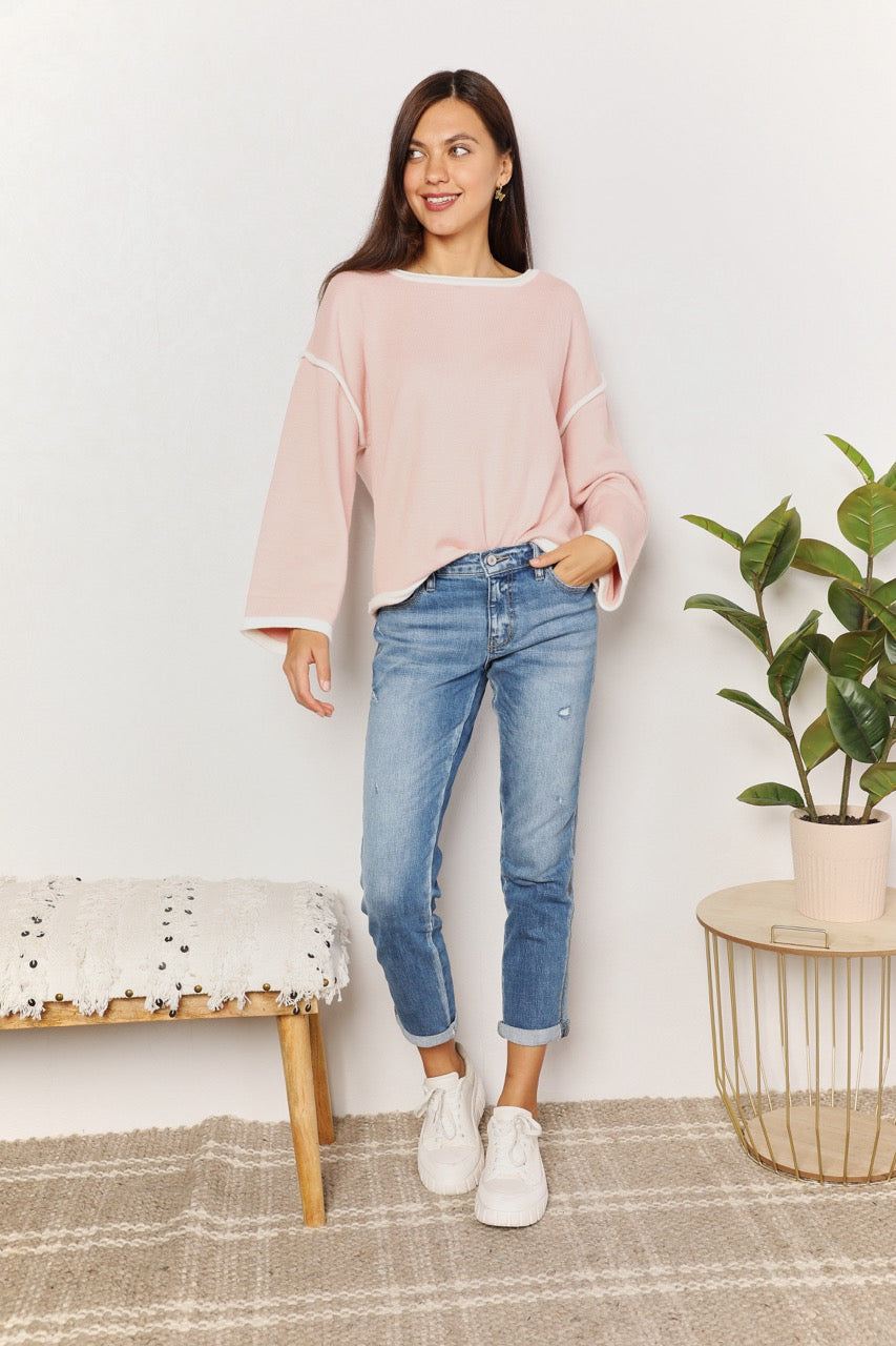 Long Sleeve Knit Top - Pink - Inspired Eye Boutique