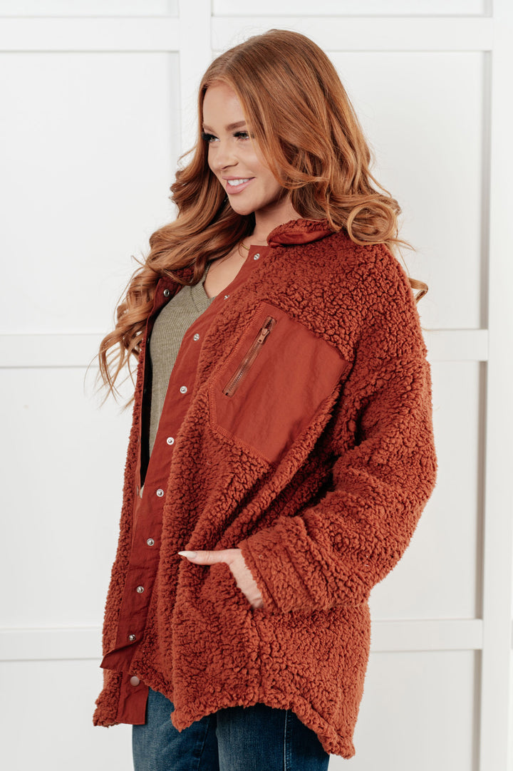 Long Sleeve Sherpa Jacket - Rust - Inspired Eye Boutique