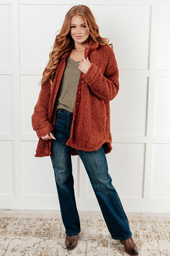 Long Sleeve Sherpa Jacket - Rust - Inspired Eye Boutique