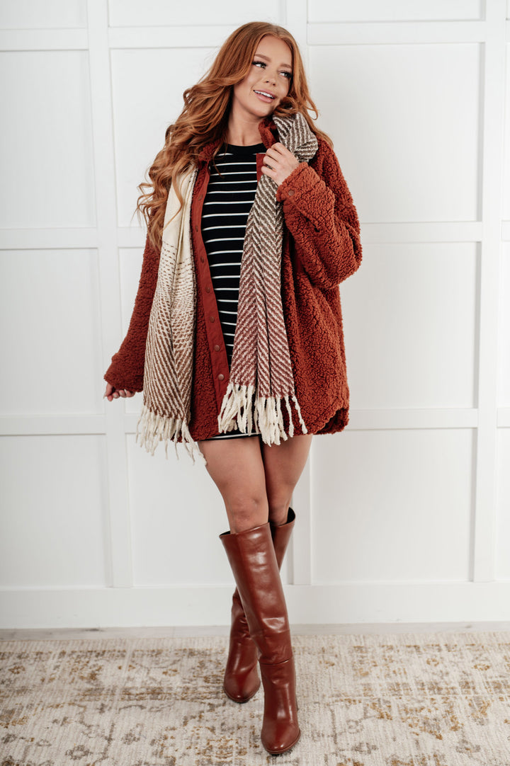 Long Sleeve Sherpa Jacket - Rust - Inspired Eye Boutique