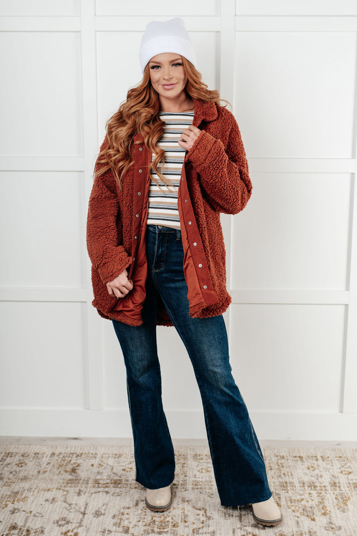 Long Sleeve Sherpa Jacket - Rust - Inspired Eye Boutique