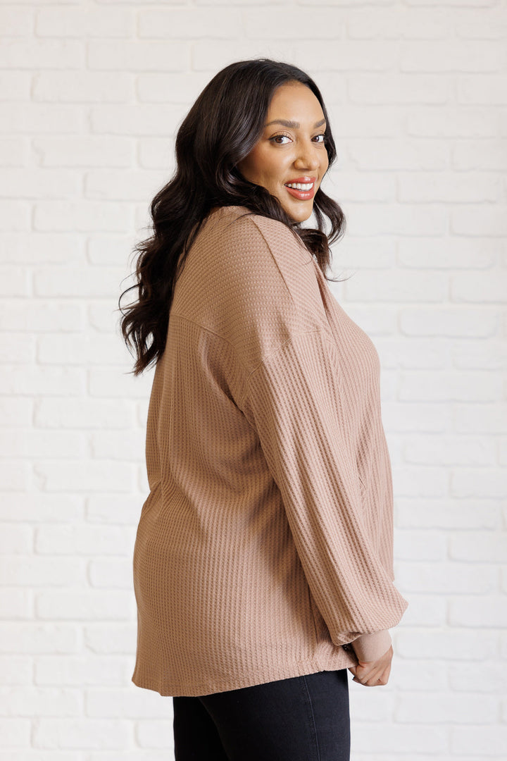 Long Sleeve V-Neck Waffle Top - Brown - Inspired Eye Boutique