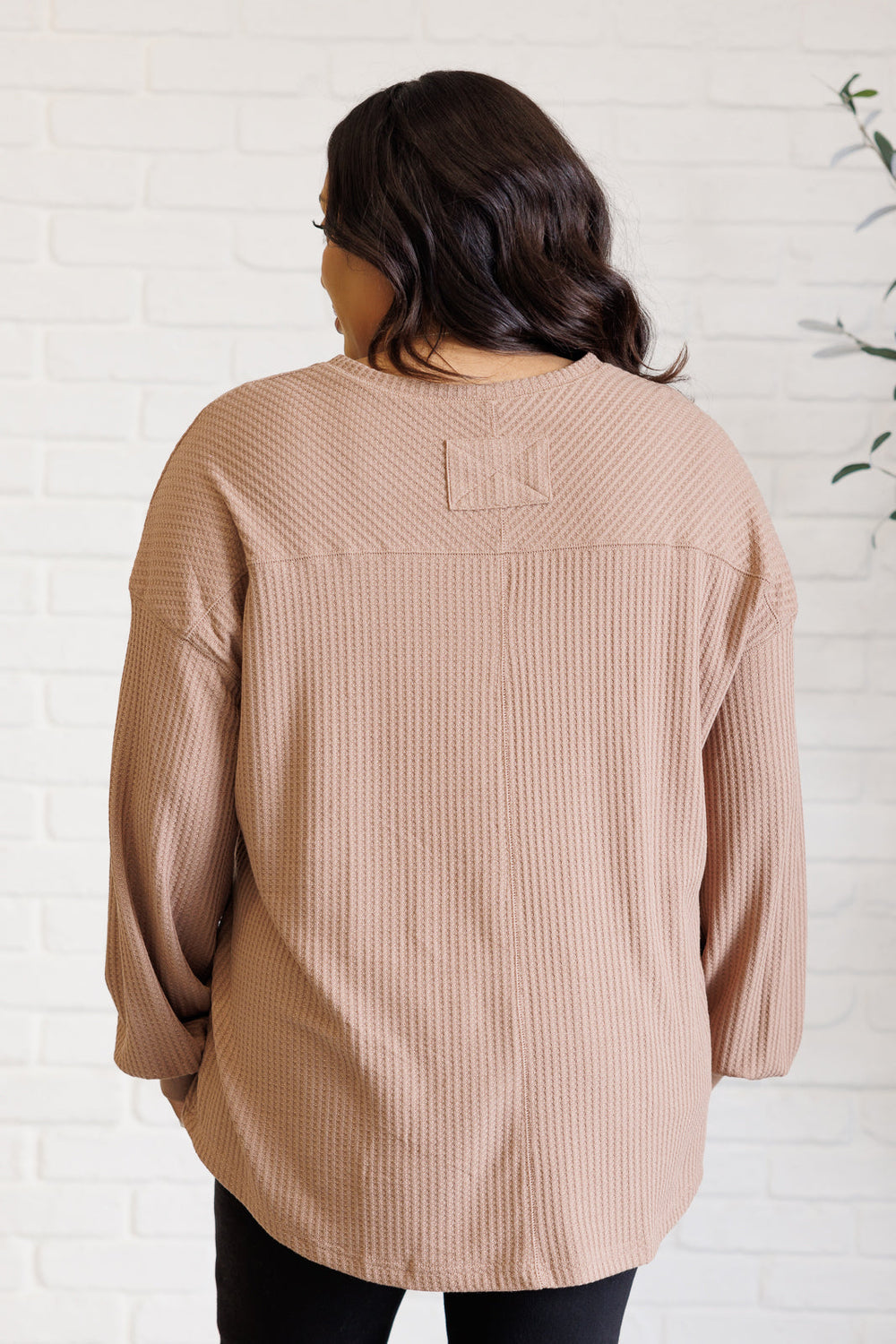 Long Sleeve V-Neck Waffle Top - Brown - Inspired Eye Boutique