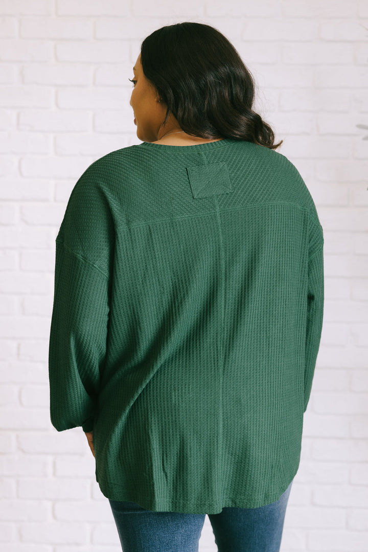 Long Sleeve V-Neck Waffle Top - Green - Inspired Eye Boutique