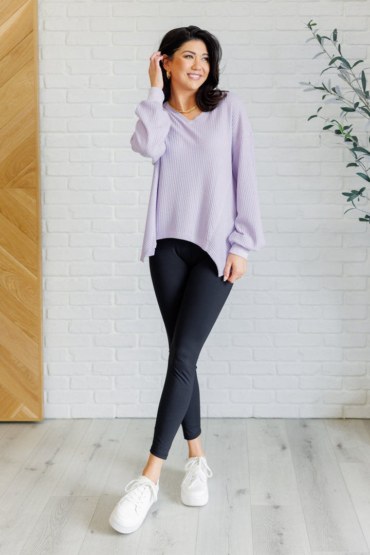 Long Sleeve V-Neck Waffle Top - Lavender - Inspired Eye Boutique