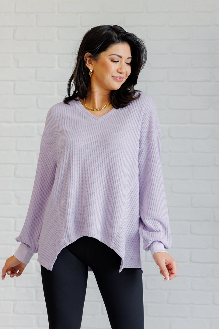 Long Sleeve V-Neck Waffle Top - Lavender - Inspired Eye Boutique