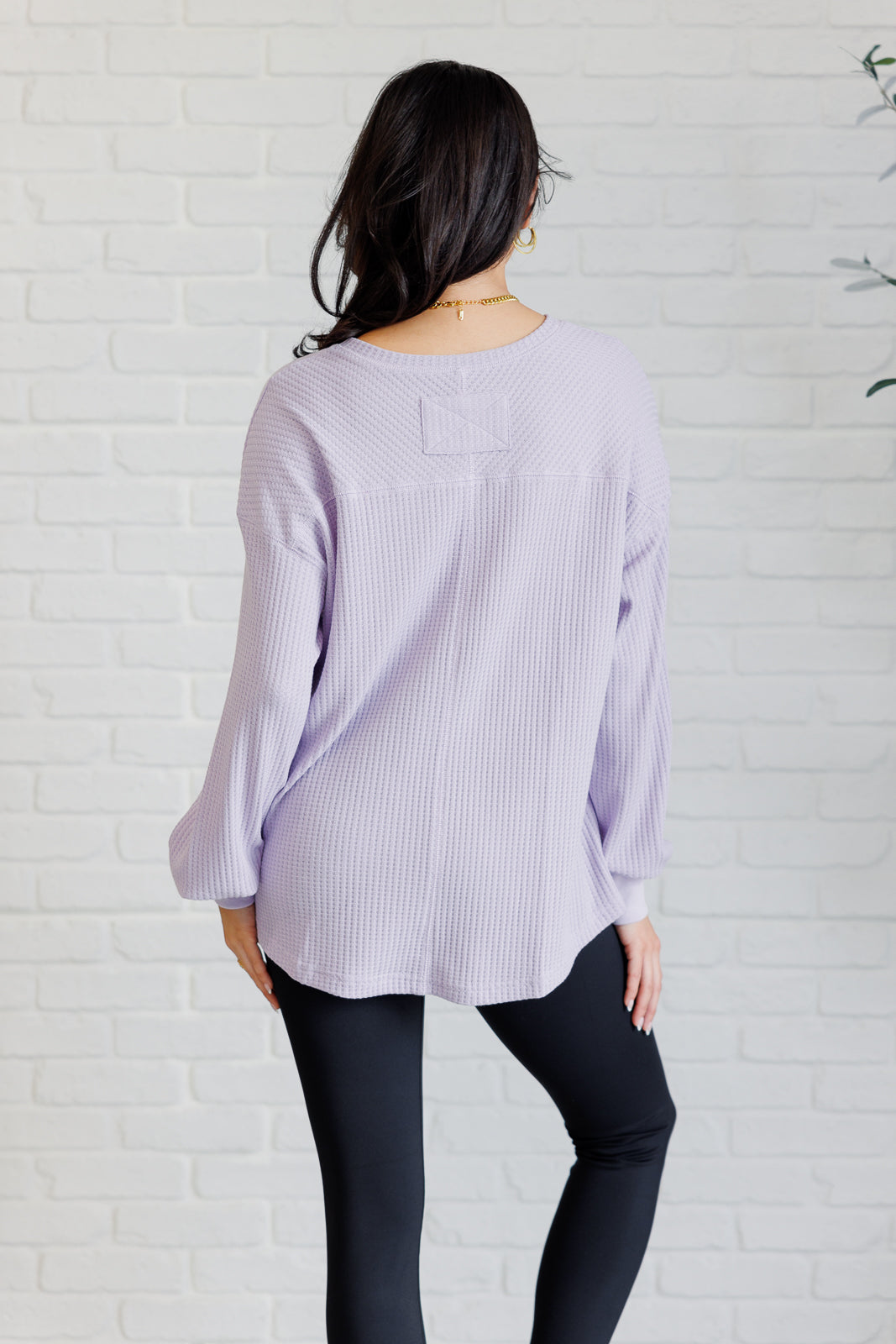 Long Sleeve V-Neck Waffle Top - Lavender - Inspired Eye Boutique