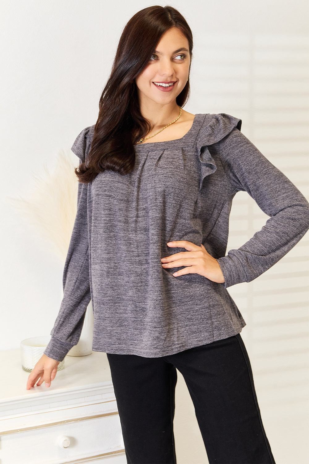 Long Sleeve Ruffled Top - Inspired Eye Boutique