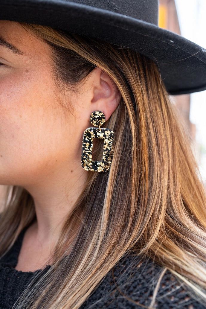 Black and Gold Glitter Sparkle Earrings - Inspired Eye Boutique