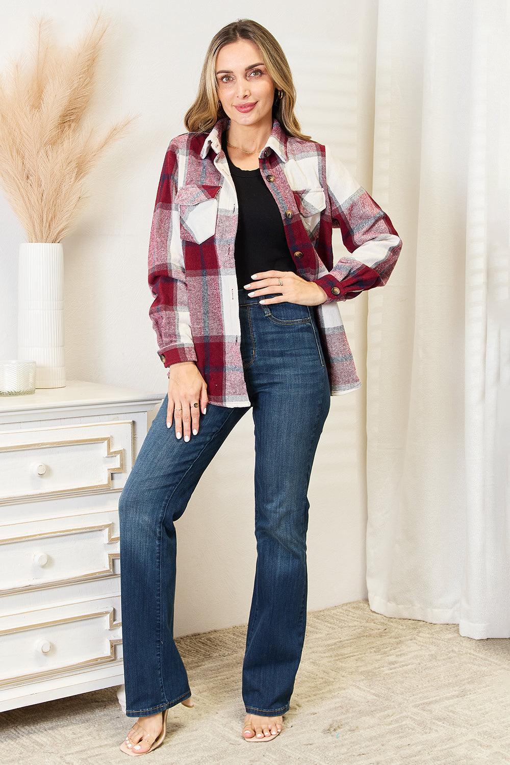 Maroon Plaid Flannel Shirt - Inspired Eye Boutique